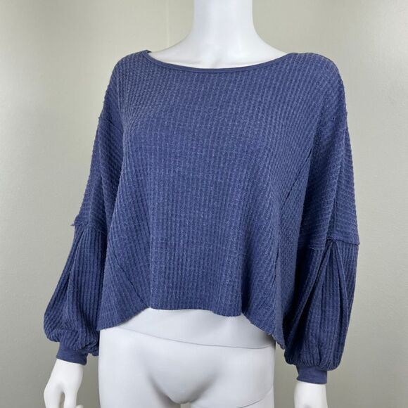 Free People Womens Size XS Blue Love Me Thermal Waffle Sweater Dolman Sleeve Top - Picture 7 of 14